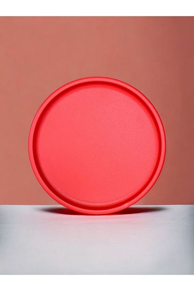 kitchen trend Single 37 Cm Red Metal Round Tea, Coffee, Cake, Serving Tray Decorative Presentation