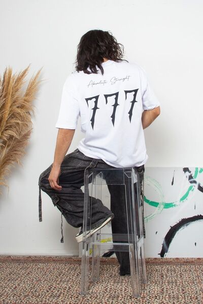 Sekizbiraltı 777 Back Printed Oversize Unisex White T-Shirt