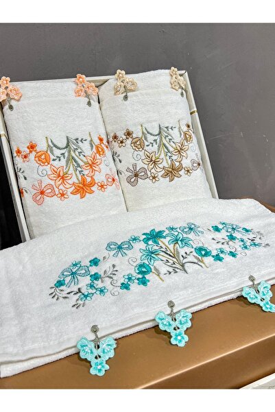 AYHANHOME Оксамитовий рушник для рук та обличчя 50x90 3 шт. з вишивкою Джейізлік в коробці