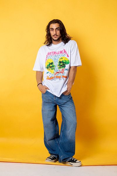 Sekizbiraltı Metallica Skull Patterned - Tricou oversize alb unisex model 24/1