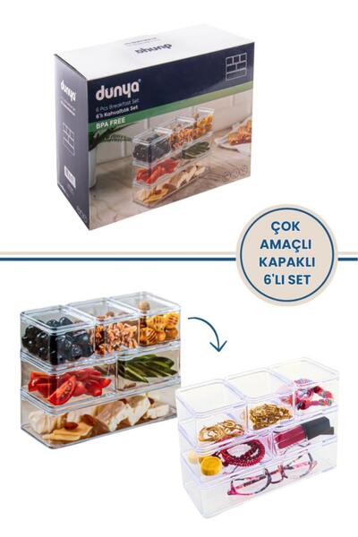 Flora Çok Amaçlı 6'lı Kapaklı Kahvaltılık, Takı Organizer