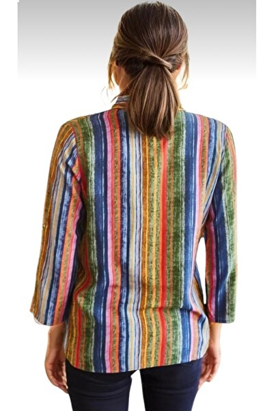 Cassime Színes csíkos viszkóz női ing - gombos