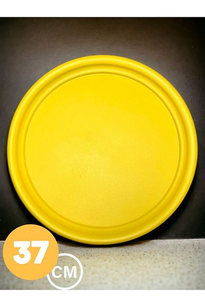 kitchen trend Single 37 Cm Yellow Metal Round Tea, Coffee, Cake, Serving Tray Decorative Presentation