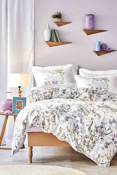 Karaca Home Elsira Purple Satin Double Duvet Cover Set with Box