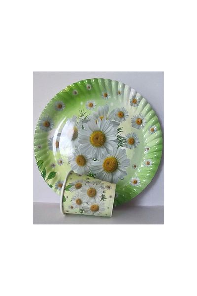kidspartim 8-piece Daisy Themed Cardboard Plate Cup Set