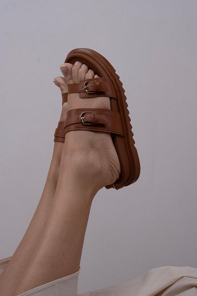 DRY WOOD Stylish Women's Slippers - Casual Design with Double Buckle and Belt Detail and Buckle