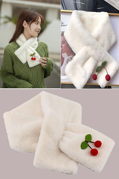 Nurnivus Eșarfă de pluș de cireșe și cireșe Eșarfe șic Manșon rezistent la vânt Welsoft Fleece Gât guler șal