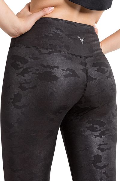 cervus Jambiere de damă, negre, cu talie înaltă, cu imprimeu de camuflaj C-22404