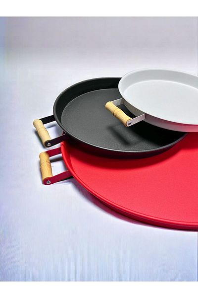 kitchen trend 3 Piece Metal Tray with Wooden Handles Tea Tray Coffee Tray Presentation Tray Set (RED,BLACK,WHITE)