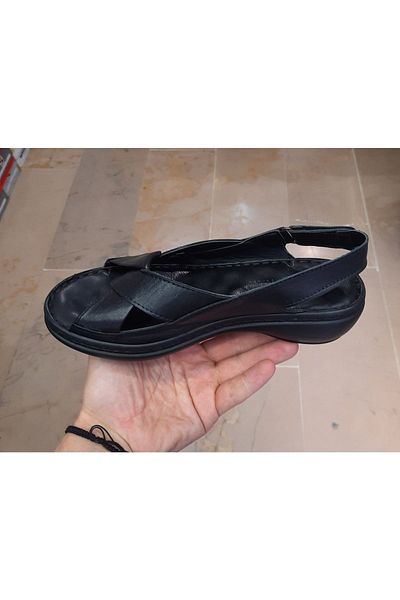 BELOX Women's Inside-Outside Genuine Leather Orthopedic Massage Sole Black Open Shoes