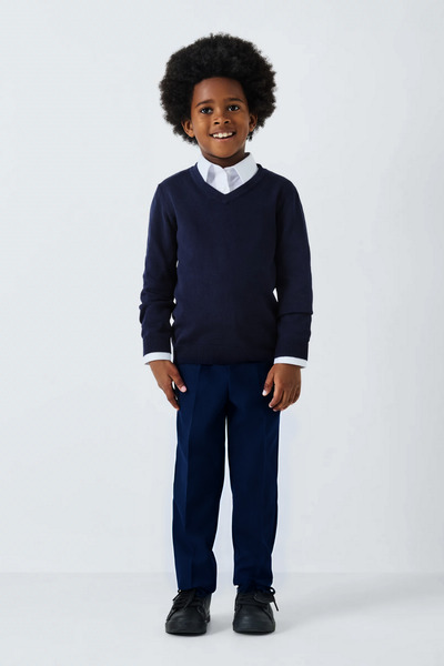 OKULCUBABA Visok struk tamnoplave Tkano dječje školske pantalone