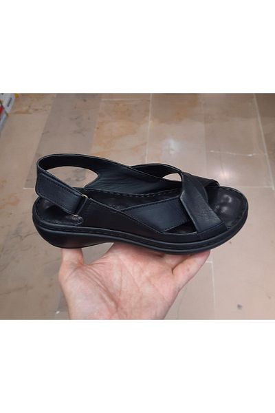 BELOX Women's Inside-Outside Genuine Leather Orthopedic Massage Sole Black Open Shoes