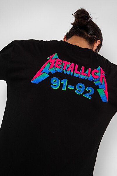 Sekizbiraltı Metallica Skull Printed 24/1 Oversize Unisex Μαύρο Tshirt
