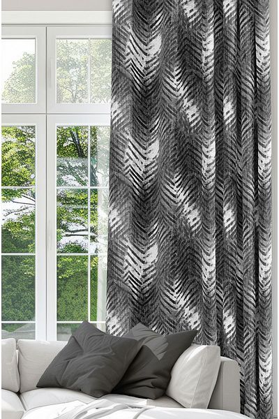 CANİLA Black Slit Proof Background Curtain - Abstract Pattern and Digital Printed 1St Quality Decorative Curtain