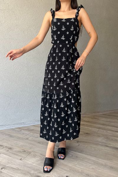 Seda Yalçın Atelier Black Print Dress with Ruffled Sleeves and Tie