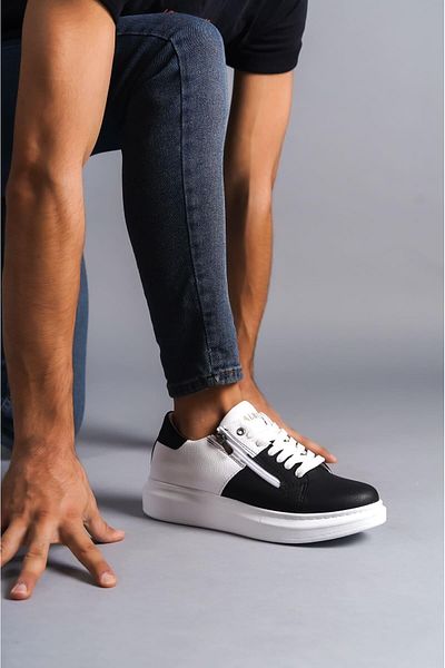 Aymood Adidași SLW155 Impact pentru bărbați - cu șireturi și fermoar, piele alb/negru