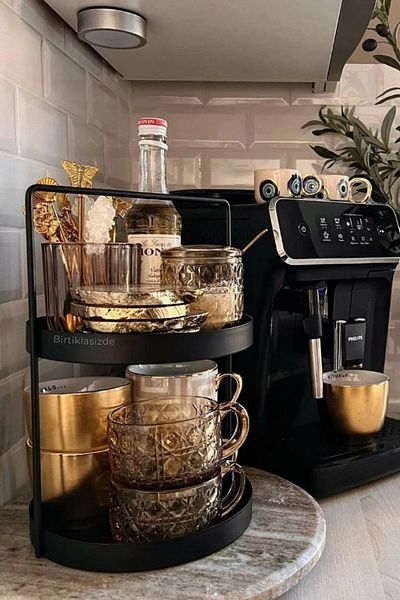 kitchen trend Umeraș pătrat cu 2 niveluri Organizator de baie din metal negru Organizator de baie