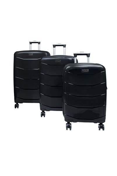 Moda Çanta MODA SİYAH PP KIRILMAZ SİLİKON 3'LÜ VALİZ SETİ