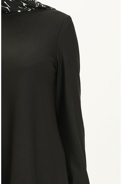 sefamerve Black Elastic Sleeve Dress - 7777-11