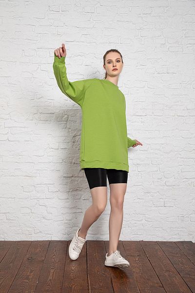 MyBen Unisex μακρυμάνικο φούτερ με δύο κλωστές πράσινο φιστίκι υπερμεγέθη Irf053