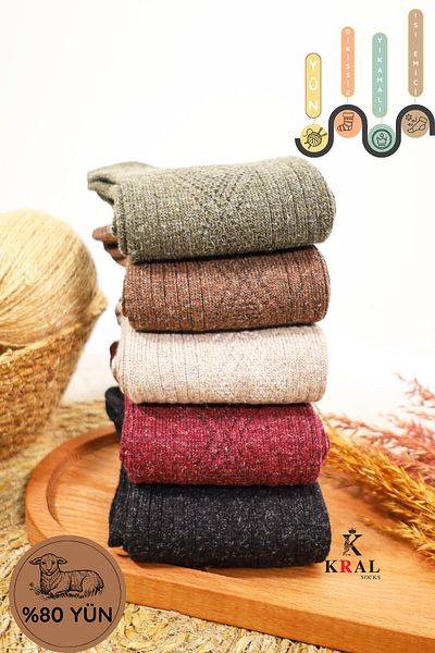Miss Lana Ladies Socks Дамски зимни вълнени чорапи от агнешка вълна - термо, безшевни, комплект от 5 чифта