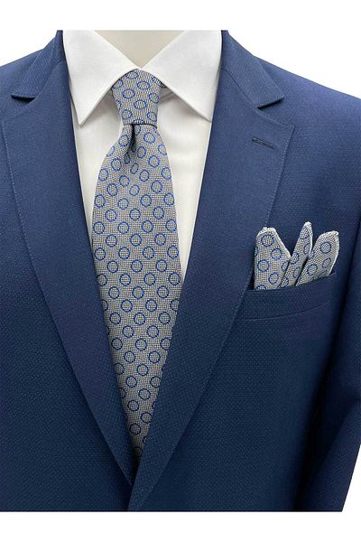 Brianze Patterned Gray Blue Tie and Handkerchief Set