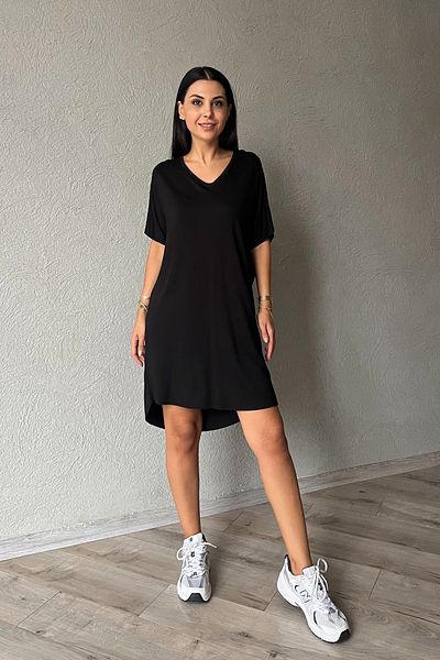 Seda Yalçın Atelier Black V-Neck Bat Sleeve T-Shirt Dress