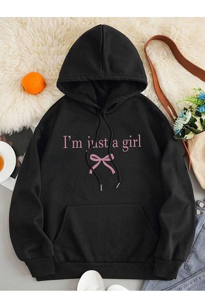 Touz Moda Μαύρο φούτερ με κουκούλα - I'm Just a Girl