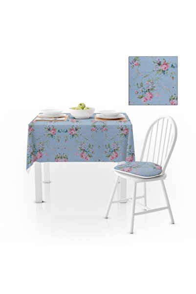 benimol Çiçek Desenli Mint Gül Kurusu Kadife Dokulu 120X180 Masa Örtüsü