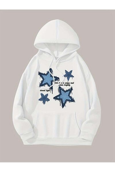 Touz Moda Φούτερ με στάμπα με λευκή κουκούλα τζιν με αστέρι