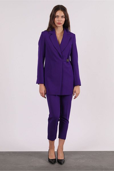 Yake Purple Gold Buckle Detailed Blazer Jacket Slim Pants Set