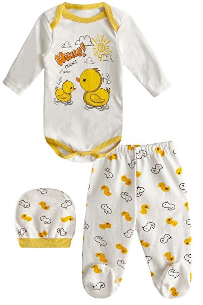 CUBBİCO طقم بدلة قطعة واحدة مطبوع عليها بطة صغيرة للأطفال الأولاد - 3 قطع 0470-b