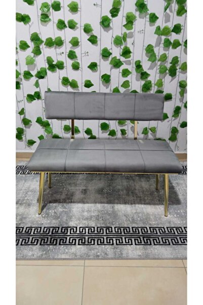 ÖZCAN METAL Metal Ayaklı Sırtlı Gold  Mutfak Salon Antre Yatak Odası Puf Bank Oturak Bench