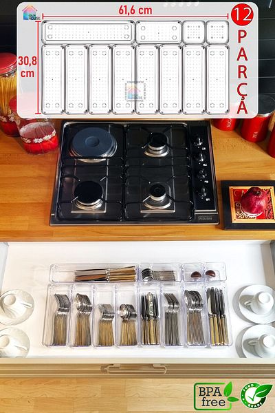 color house Σετ 12 Modular Spoon Rests - Συρτάρι κουζίνας και διαφανής οργάνωση συρταριών