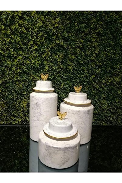 Violet Aksesuar 3'lü Dekoratif Seramik Mermer Desenli Vazo Seti