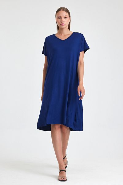 Denismoda Rochie de damă din viscoză cu mânecă scurtă cu decolteu în V