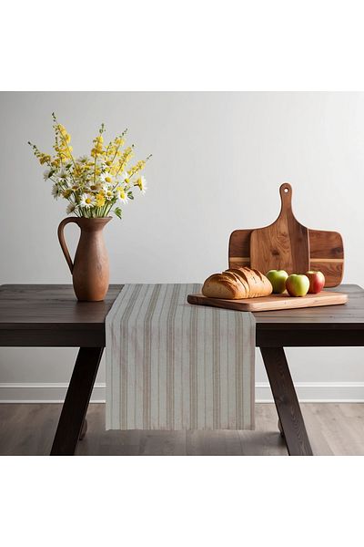 KAMİZ Λινό Runner - Milk Brown ριγέ, 40x150 εκ