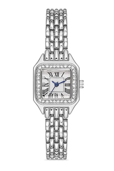 ÇENÇEN Yeni Sezon Taşlı Retro Model Roma Rakamlı Gümüş Sarı Renk Ince Çelik Kordonlu Kadın Saati