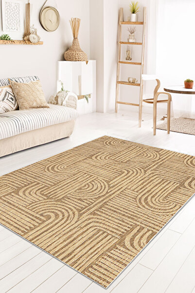 Decomia Home Ψηφιακό αντιολισθητικό χαλί σαλονιού με εμφάνιση σκανδιναβικής γιούτας, που πλένεται, χαλί κουζίνας, διαδρομή