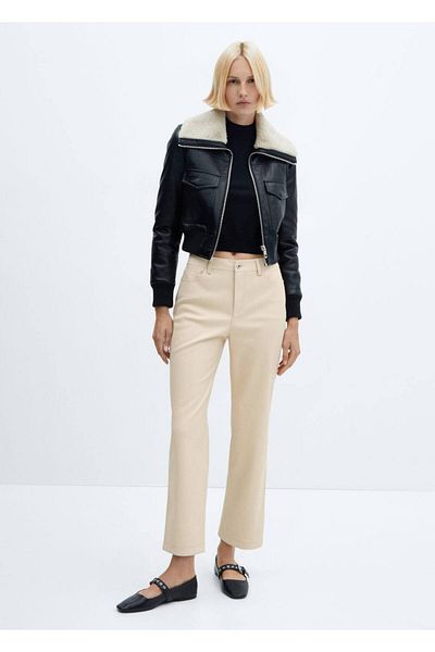 MANGO Woman Leather look straight cut pants
