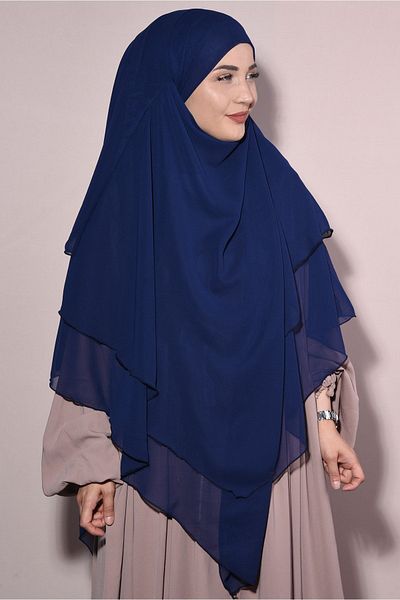Ns nowascarf Chiffon Veiled Three Layer Ready Souffle Hijab Shawl Navy Blue