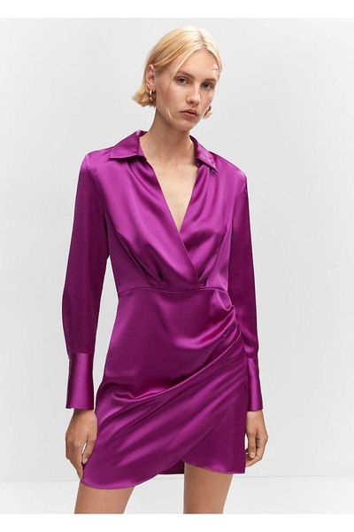 MANGO Woman Gewickeltes Hemdblusenkleid aus Satin