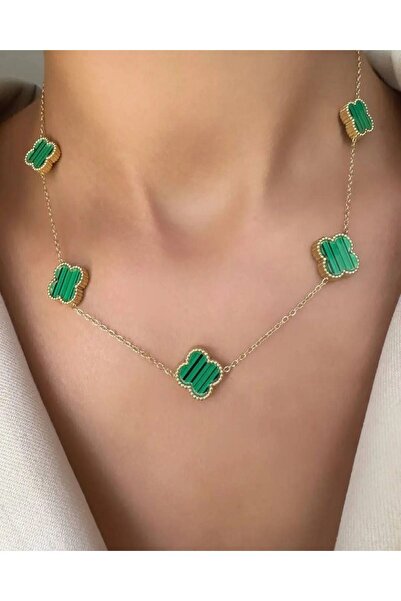 şira sirius Green 5 Clover Women's Necklace - Trend Steel Brand Model