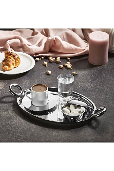 AROW Oval Kulplu Kahve Tepsisi - Inox - 34 cm
