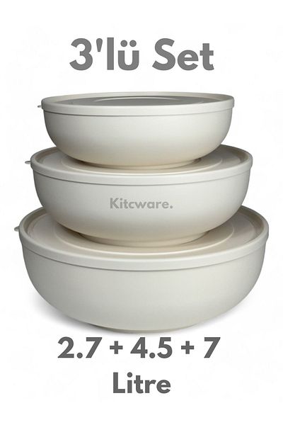 Kitcware Storage Container, Flour Storage Container, Dough Basin, Large Size Storage Container Set, Set of 3, 14.2 Liters
