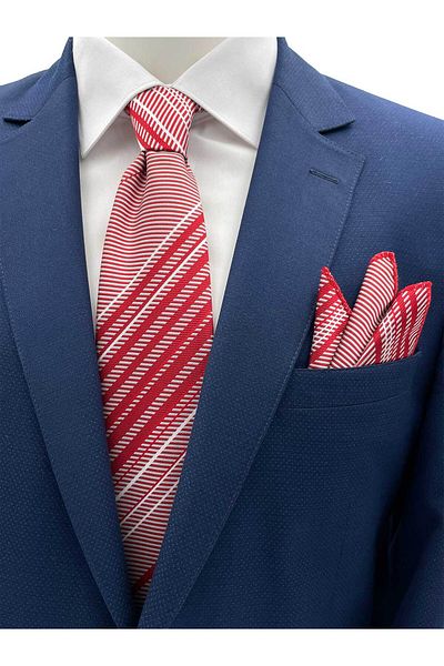 Brianze Red-White Striped Tie and Handkerchief Set