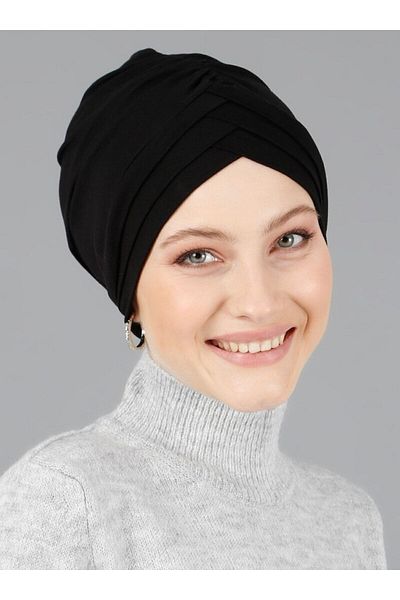 Mervin Şal Turban gata din jerseu cu 3 dungi - negru -
