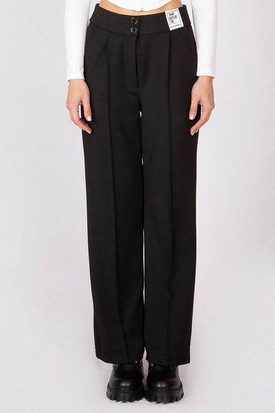 FLAST Women's Black High Waist Front Stitching Striped Wide Leg Premium Regular Palazzo Trousers