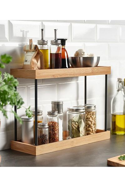 IKEA 2 Tier Countertop Organizer 38X13X28 cm Bamboo Spice Rack Wooden Shelf