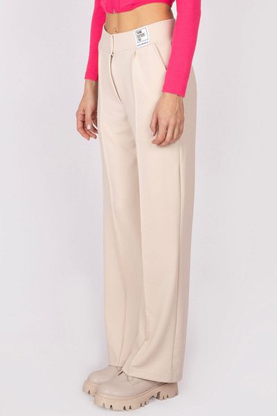 FLAST Women's Beige High Waist Stitching Front Striped Wide Leg Premium Regular Palazzo Trousers